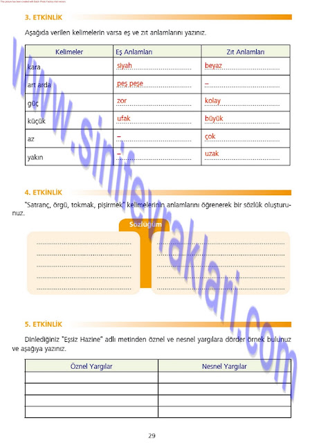 7. Sınıf Türkçe Çalışma Kitabı Cevapları Ezde Yayınları Sayfa 29