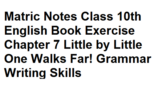 Matric Notes Class 10th English Book Exercise Chapter 7 Little by Little One Walks Far! Grammar Writing Skills
