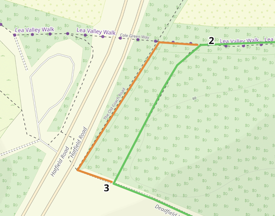 Detour in orange if path between 2 & 3 is overgrown