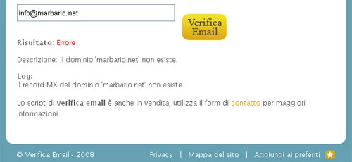 Verifica validità indirizzo email