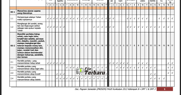 Download Contoh PROMES PAUD TK-B Kurikulum 2013 TA 2016 