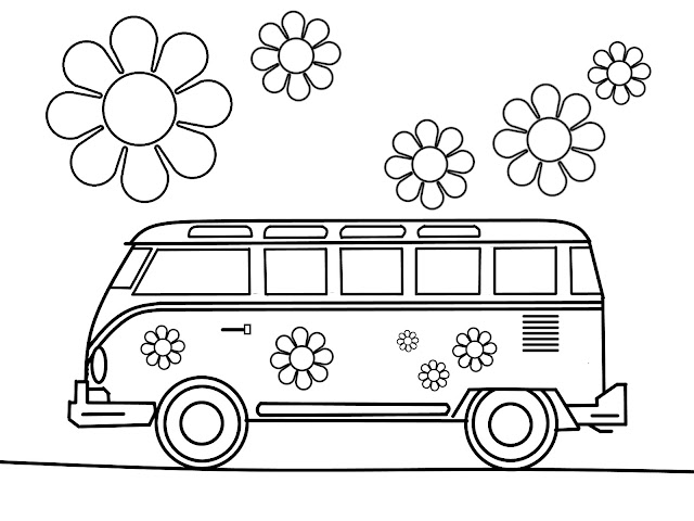 flower Power VW Bus free coloring Book by gvan42