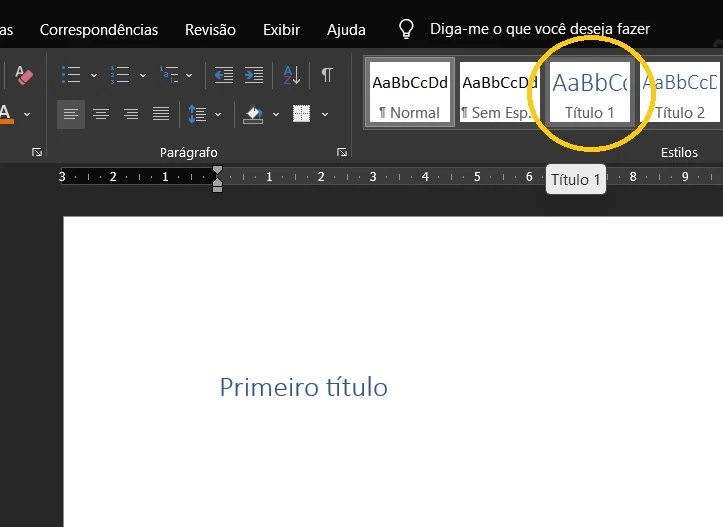 O título 1 já está na linha do Word