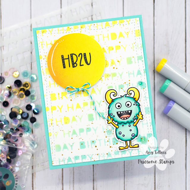 Happy Birthday Stencil, Birthday Balloons Stencil, XL Birthday Greetings Stamp Set, Monster Party Stamp and Die Set by Pawsome Stamps #pawsomestamps #handmade