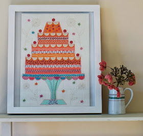 Celebration Cake Embroidery Kit Framed in a standard frame