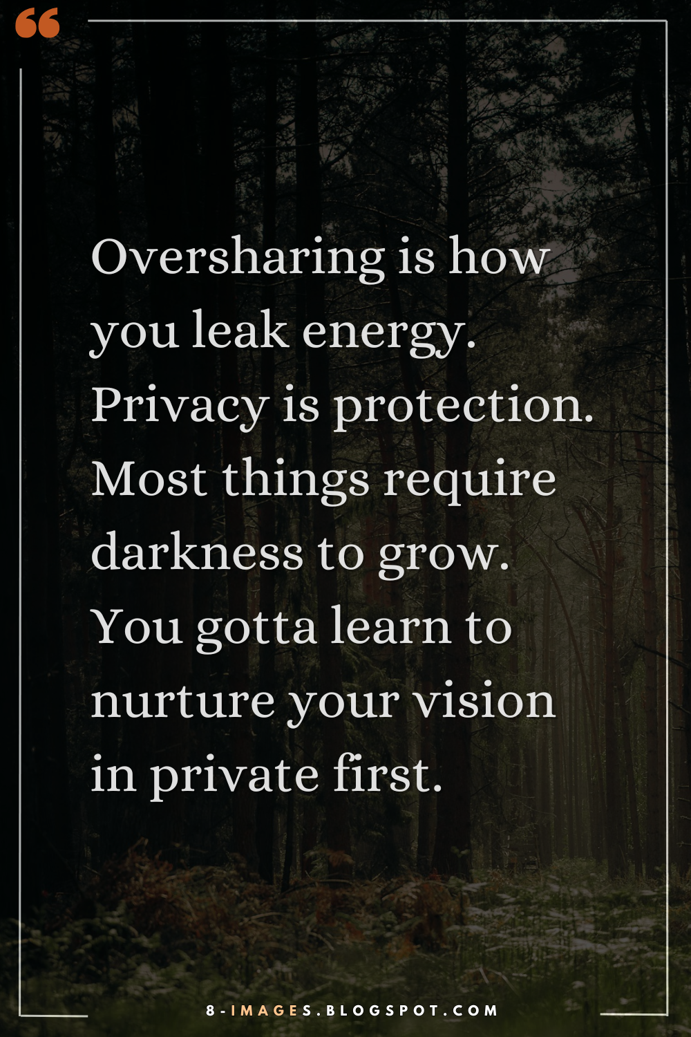 Quote Banner Oversharing Is How You Leak Energy. Privacy Is Protection. Most Things Require Darkness To Grow. You Gotta Learn To Nurture Your Vision In Private First.