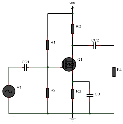 voltage divider biased enhancement MOSFET amplifier circuit diagram