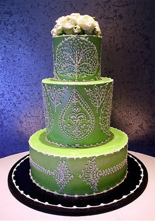 Three Tiered Green Victorian Wedding Cakes by Rosebud Cakes