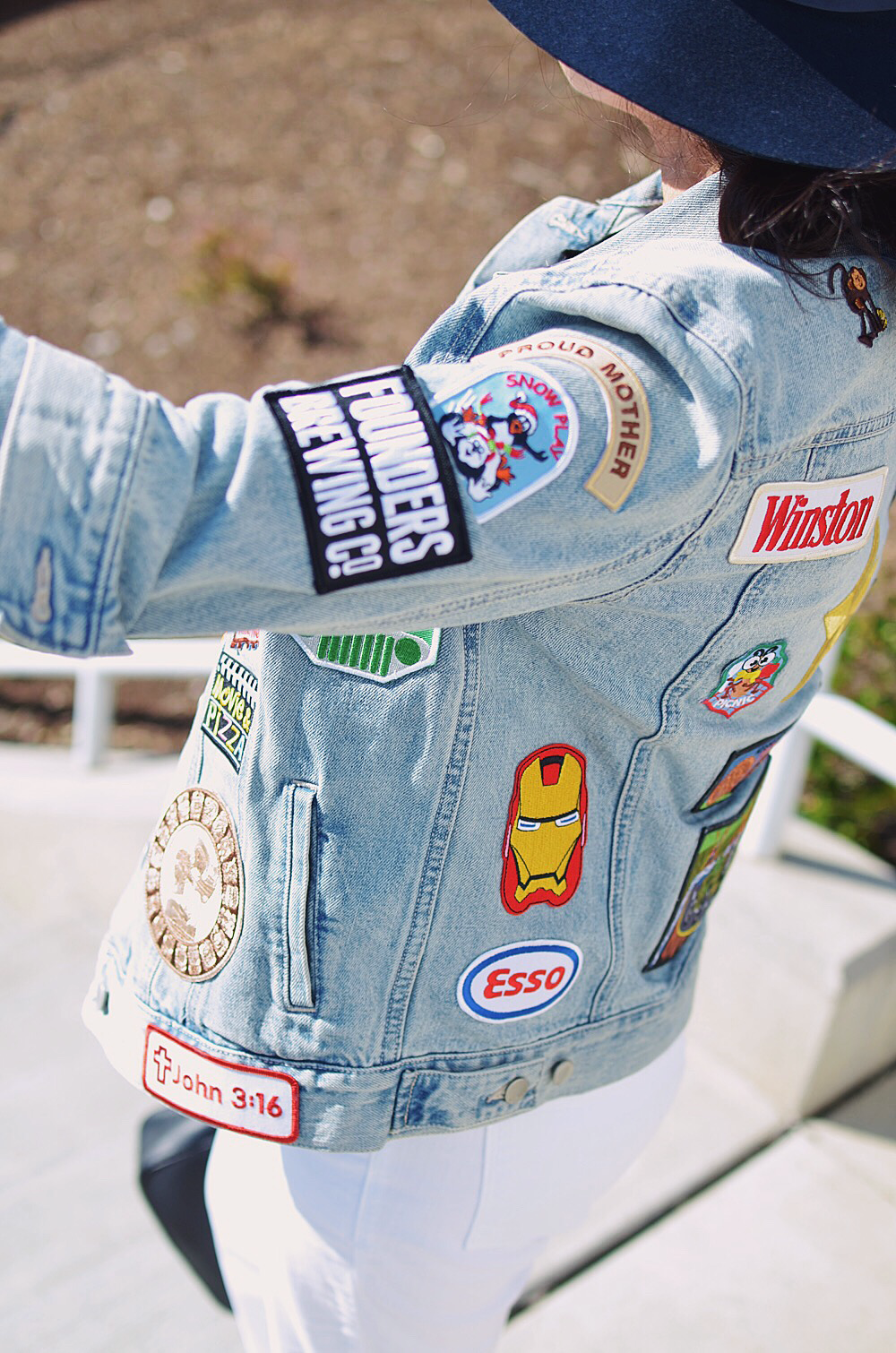 Patches on denim jacket 