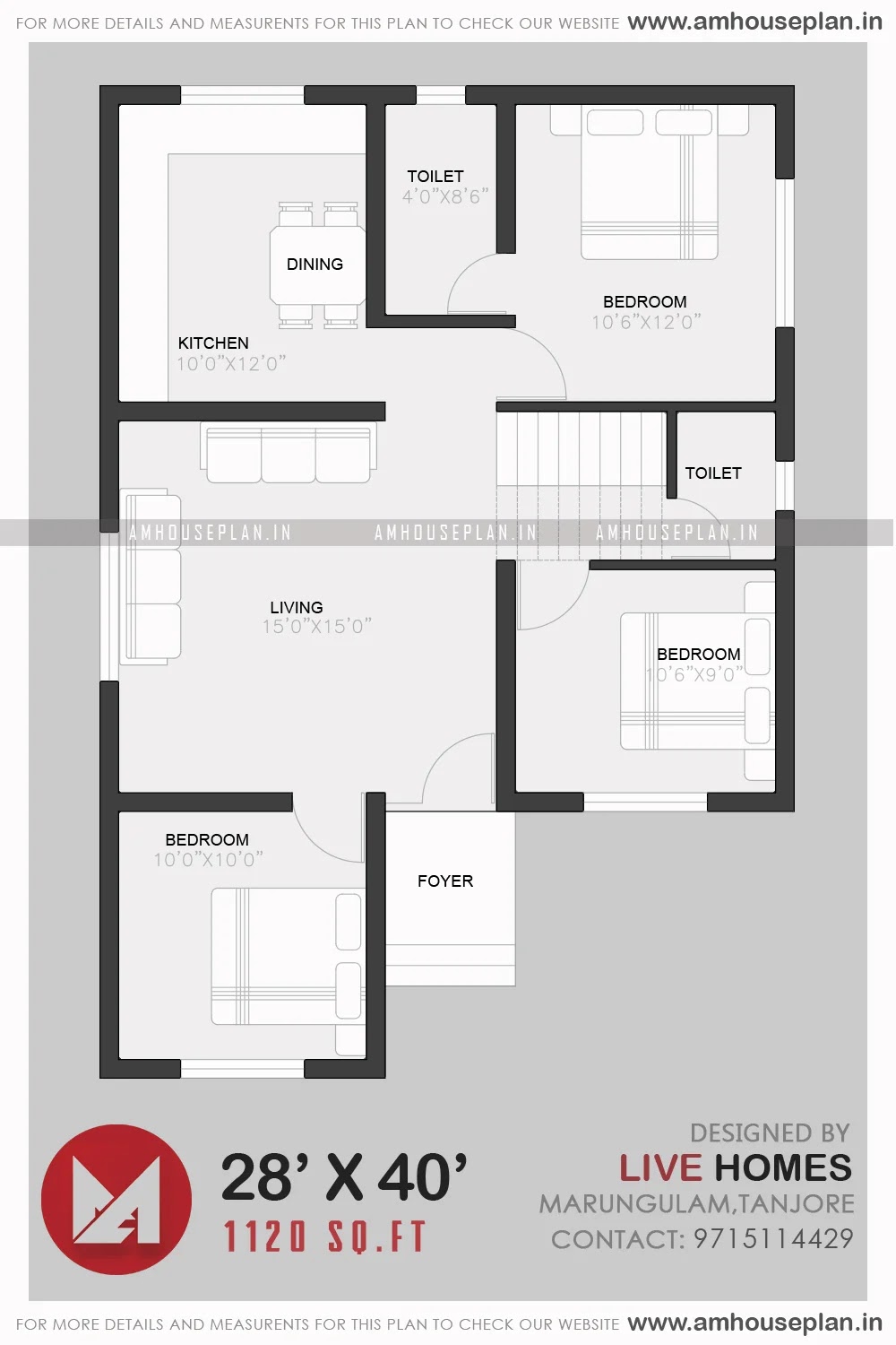 28 x 40 Simple Modern 4BHK house design with car parking