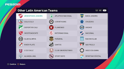 PES 2021 PS4 Option File Classic Libertadores Teams