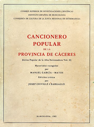 CANCIONERO POPULAR DE LA PROVINCIA DE CÁCERES