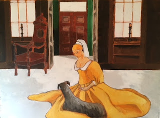 Lady with Pet Dog, acrylic