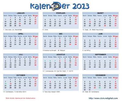 Kalender 2013 Dengan Libur Nasional  Dukun Digital