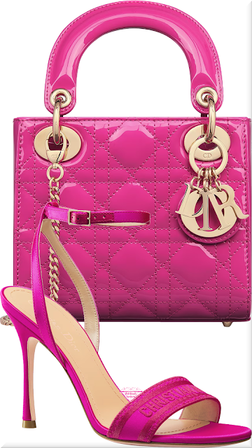 ♦Rani pink Lady DIOR patent cannage calfskin bag & DIOR Dway embroidered satin and cotton heeled sandal #dior #shoes #bags #pink #brilliantluxury