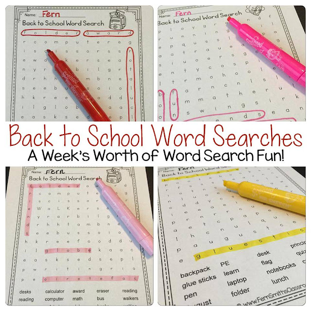 Fern Smith's Classroom Ideas Five Back to School Word Searches for a Whole Week of Fun at TeacherspayTeachers.