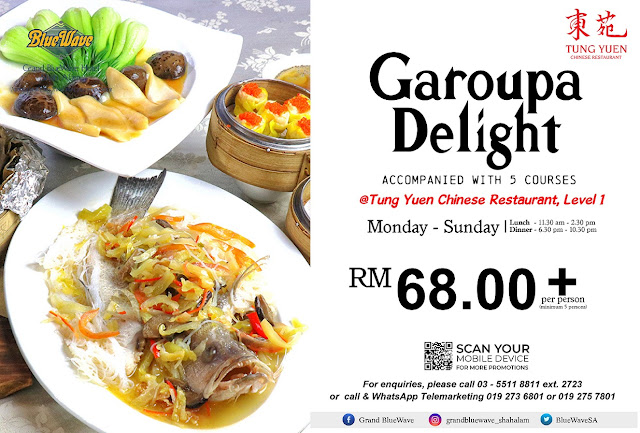 Grand BlueWave Hotel Shah Alam Ada Menu Baru, Garoupa Delights | Assalamualaikum dan Selamat Sejahtera semua. Ada yang tercari-cari Chinese Cuisine yang HALAL? Mummy suka menu masakan Chinese Style, tapi tak di nafikan kekadang ada rasa was-was. So, kalau was-was tak boleh makan,kan? Tapi, di Grand BlueWave Hotel Shah Alam mummy tak pernah ragu-ragu makan di Tung Yuen Chinese Restaurant yang sememangya Chinese Cuisine yang HALAL. Kali ini  Grand BlueWave Hotel Shah Alam Ada Menu Baru, Garoupa Delights.