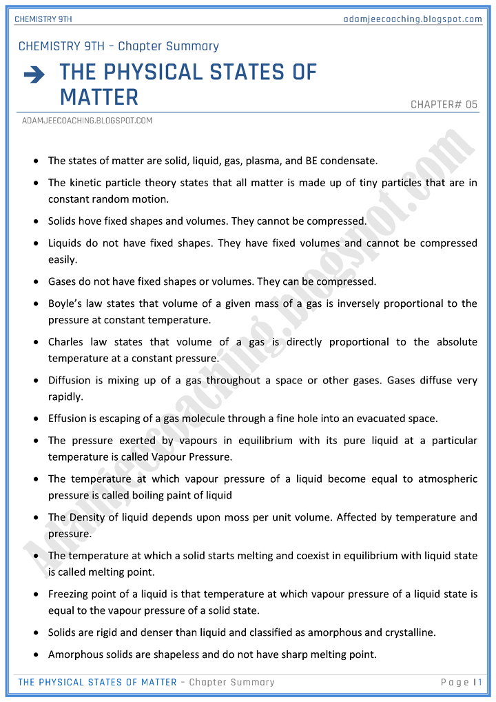 the-physical-states-of-matter-chapter-summary-chemistry-9th