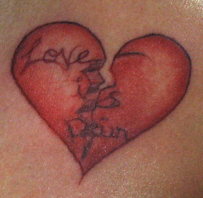 Tattoo Original broken heart and script Location left chest shoulder