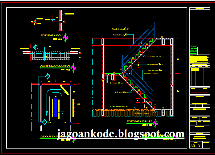 Detail Tangga  Lantai 2 Gambar  Kerja  Autocad File dwg 