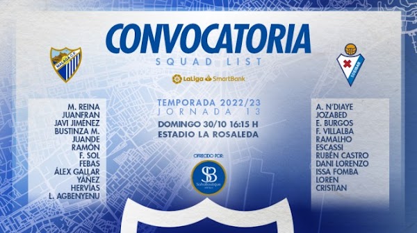 Málaga, tres altas en la convocatoria ante el Eibar