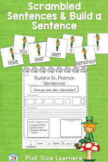 St. Patrick's Day Scrambled Sentences | Cut & Paste Sentences | March Writing  Engage your kindergarten, first and second grade students during March with these interactive St. Patrick's Day themed scrambled sentences. Your students will love the seasonal sentences and they won't even realize they are perfecting their sentence writing abilities. This March Sentence Resource include scrambled sentences that the students will put into order. There are three different St. Patrick's Day build a sentence activities that are perfect for March. These Scrambled Sentences are great writing activities for centers, the writing station, morning work, small group instruction and even intervention!