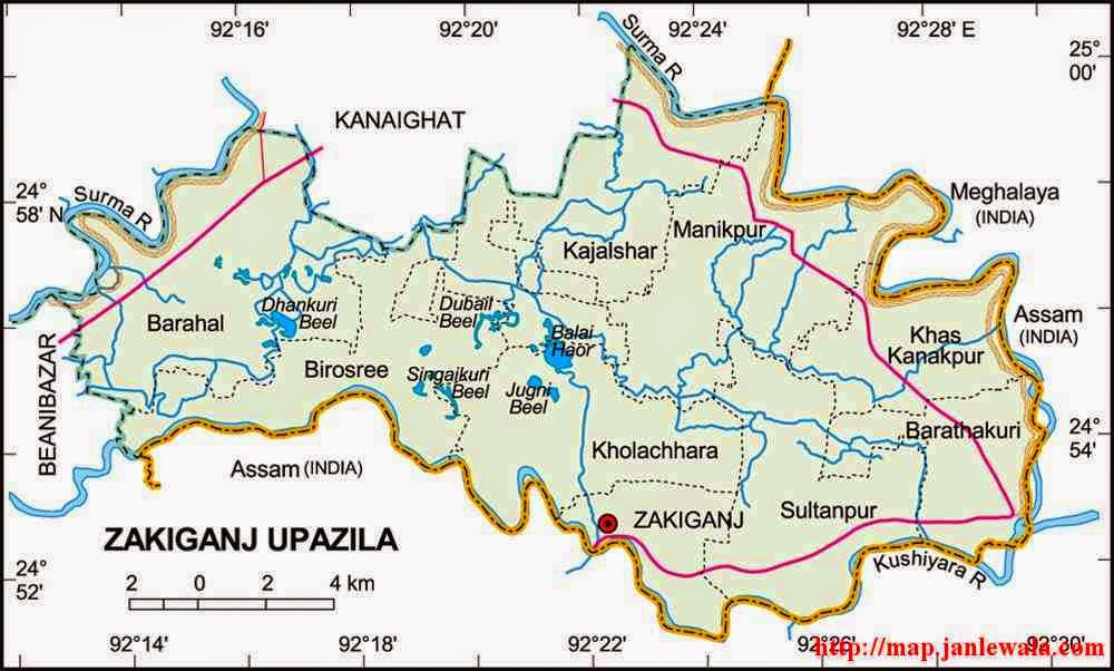 zakiganj upazila map of bangladesh