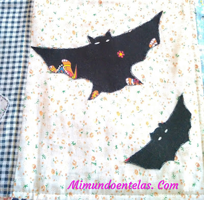 apliques de casa y buho para manta de patchwork halloweem