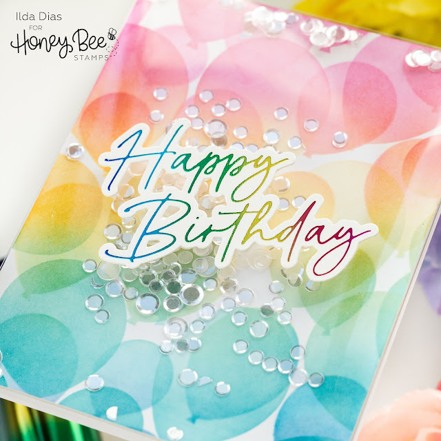 Birthday, Balloon, Shaker Card,Honey Bee Stamps, rainbow, ink blending, hot foil, glimmer foil, shaker pocket,Frameless Shaker Card,Card Making, Stamping, Die Cutting, handmade card, ilovedoingallthingscrafty, Stamps, how to,