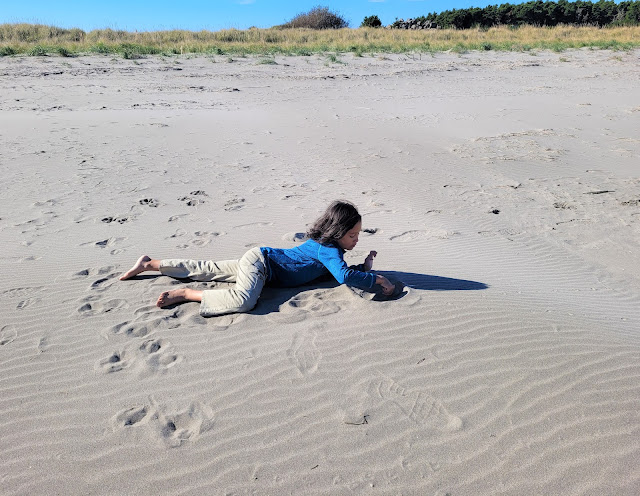 Alan was loving the sun and the sand at Fort Steven State Park