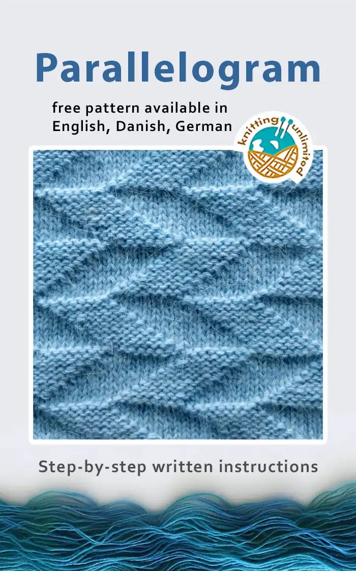 Parallelogram stitch pattern is free and available in English, Danish, and German.