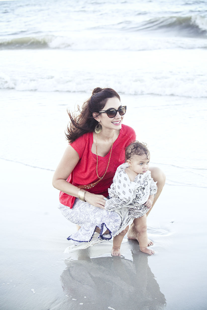 Amy West and daughter at the beach