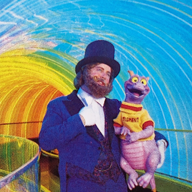 Dreamfinder and Figment Character in Rainbow Tunnel Epcot Walt Disney World