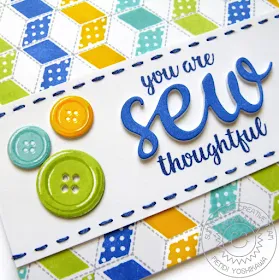 Sunny Studio Stamps: Quilted Hexagons & Cute As A Button Sew Thoughtful Card by Mendi Yoshikawa