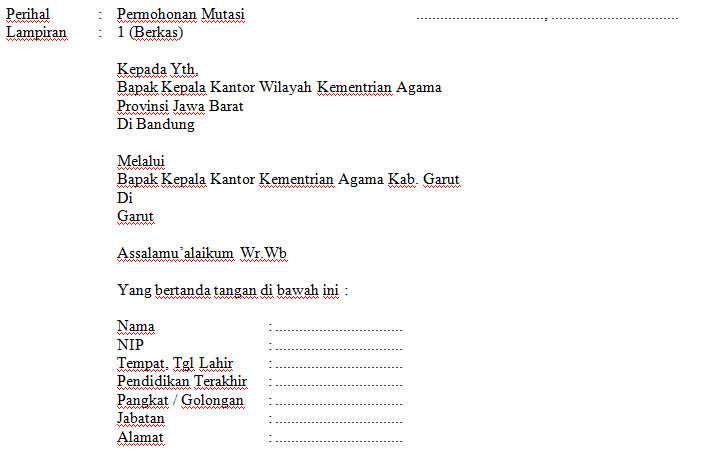 Contoh Surat Permohonan Mutasi Kerja Guru Format Microsoft 