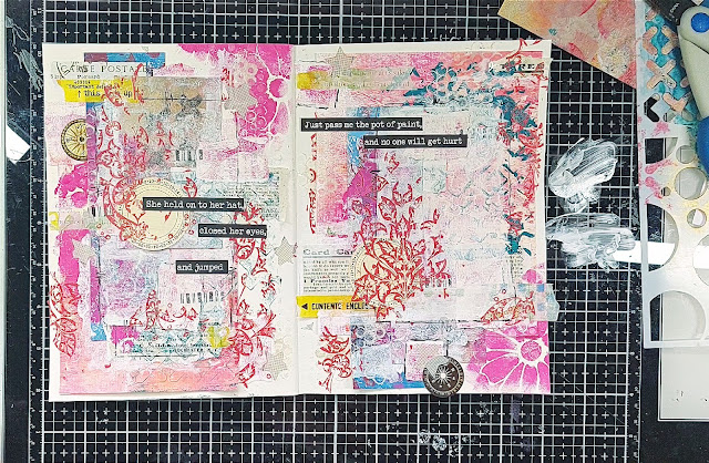 Collage art journal pages YouTube tutorial by Lou Sims