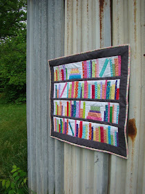 Bookends Mini bookshelf library quilt with library pocket and card label