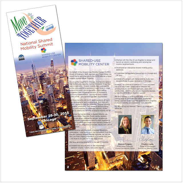 Here is another creative example of a conference event publication. This 32-page booklet was created using Adobe Suite programs: InDesign, PhotoShop and Illustrator.