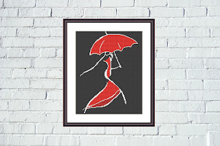 Rainy lady cross stitch design Romantic embroidery pattern - Tango Stitch