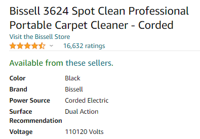 bissell 3624 spot cleaner