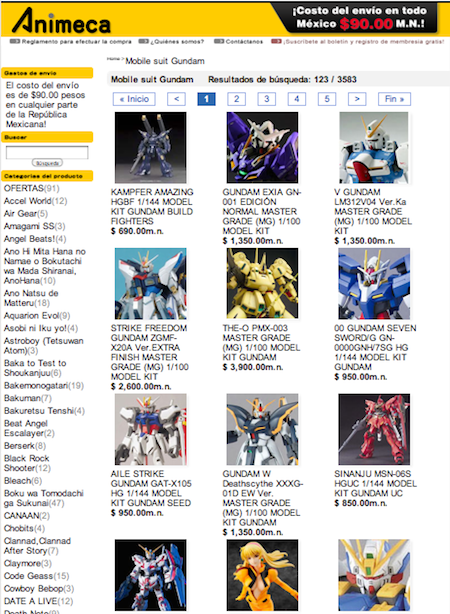 los productos Mobile suit Gundam