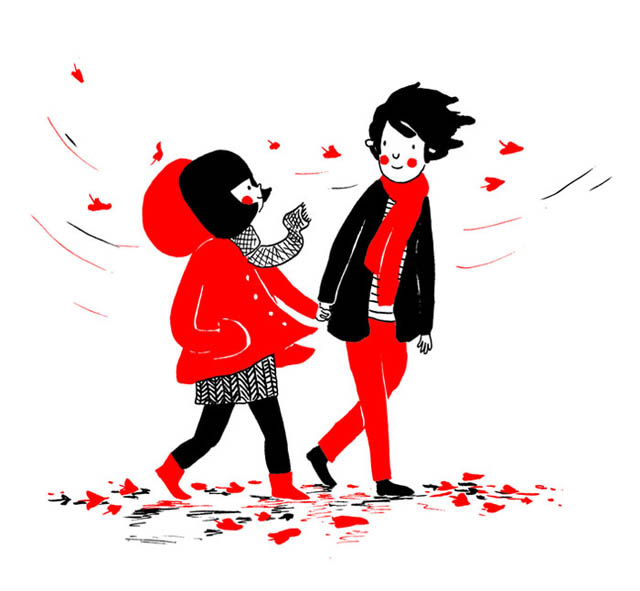 Heartwarming Illustrations Show That True Love Is In The Little Everyday Things - The cold autumn wind can’t touch you because your heart always stays warm