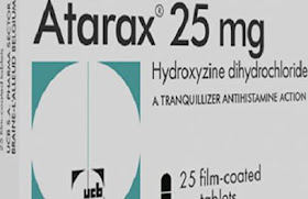 الإسم العلمي hydroxyzine,الإسم التجاري Atarax,دواء Atarax,دواء اتاراكس,دواء هيدروكسيزين,يقلل من النشاط في الجهاز العصبي المركزي, يقلل من الهستامين في الجسم,مسكن لعلاج القلق والتوتر,علاج الغثيان والقيء, الأدوية التي تعطى للتخدير,Atarax الأستخدامات,Atarax الجرعات,Atarax الأعراض الجانبية ,Atarax التفاعلات الدوائية ,Atarax الحمل والرضاعة,Atarax الجرعة الزائدة, حقن Atarax,أقراص Atarax,صيدلة أون لاين