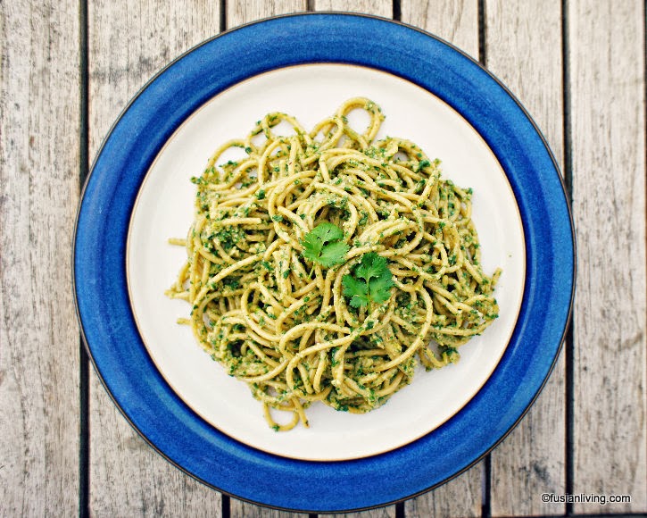 Spaghetti tossed in Pesto recipe