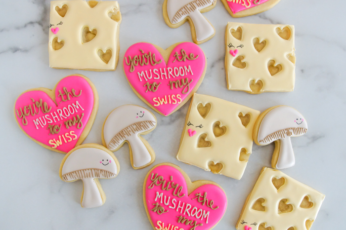 how to make: you're the mushroom to my swiss "we go together" valentine cookie