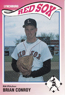 Brian Conroy 1990 Lynchburg Red Sox card, Conroy posed holding glove