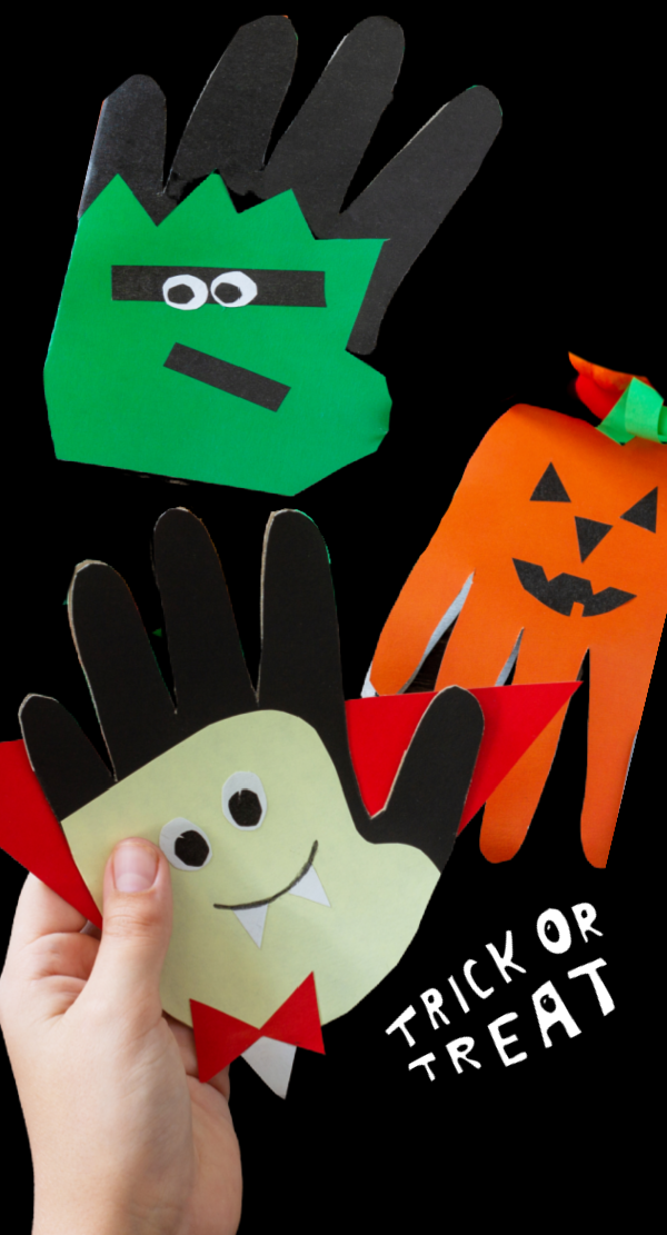 Turn kids hand prints into adorable Halloween art and make "SPOOKY HANDS" #halloween #halloweencrafts #handprintcraftsforkids #spookyhands #growingajeweledrose #activtiesforkids