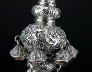   ANTIQUE 19thC VICTORIAN SOLID SILVER BABY RATTLE & WHISTLE, BIRMINGHAM c.1876