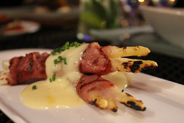 Grilled white asparagus at The Brahmin, Boston, Mass.