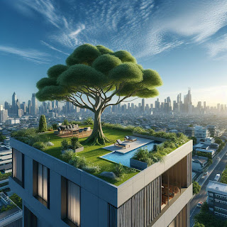 Designer - a tree on the roof of a house